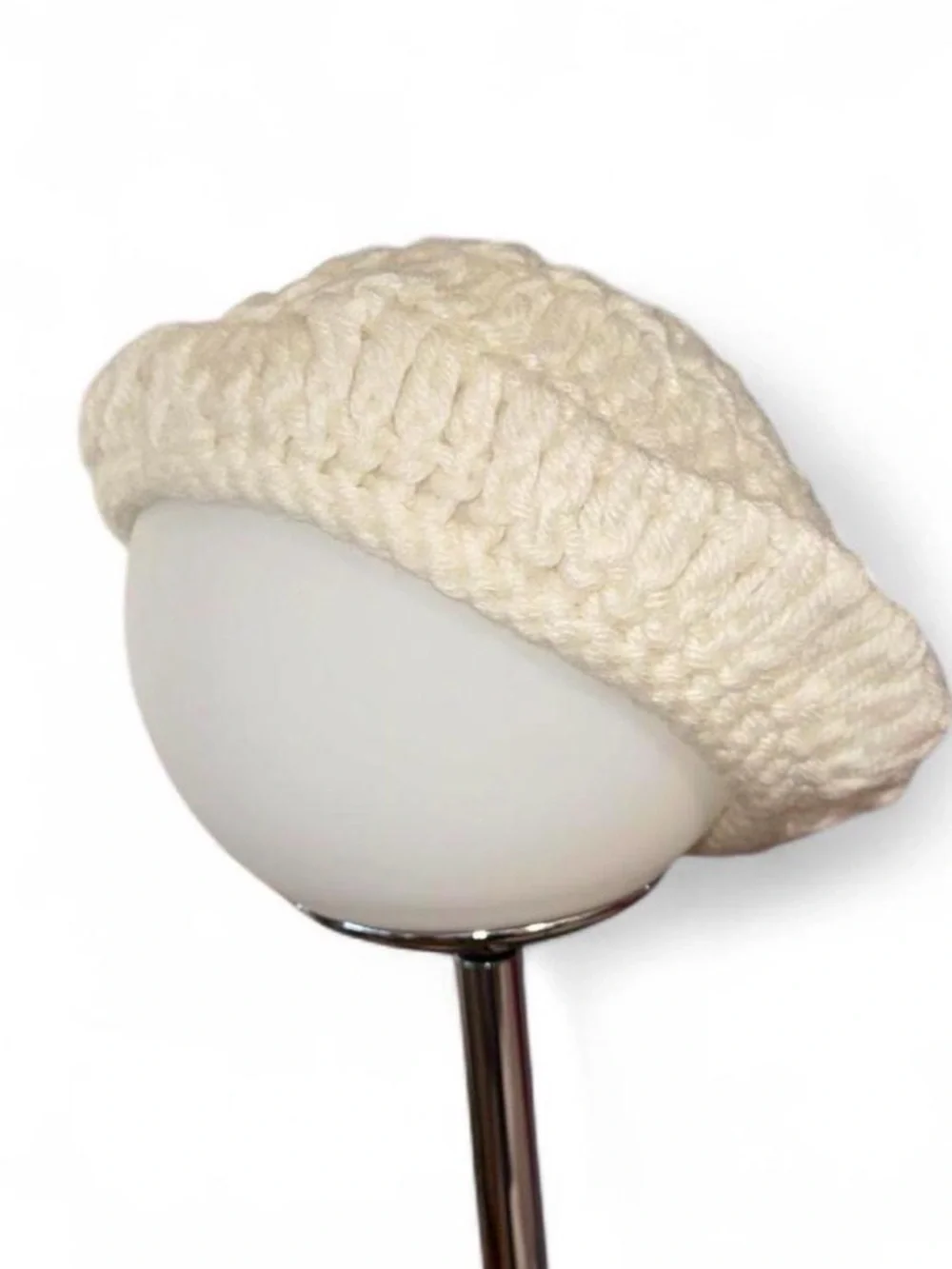 Vintage Handmade Cream Crochet Doily Beret Cap Hat